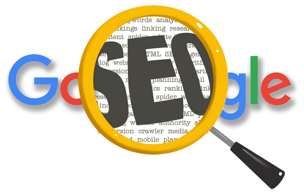 lupa em seo sobre o logo do google mostra o motivo crucial de divulgar sua empresa com as melhores práticas de seo
