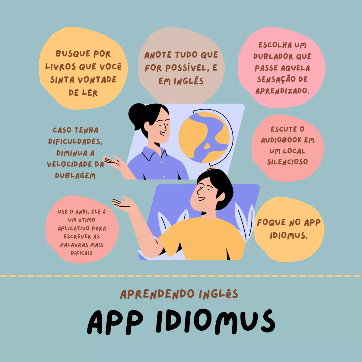 dicas e processos para aprender a usar o aplicativo Idiomus e entender o inglês mais rápido