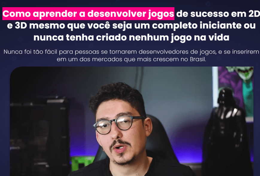 wenes soares apresentando seu curso de programação focada para desenvolvedores que desejam criar games 2d e 3d