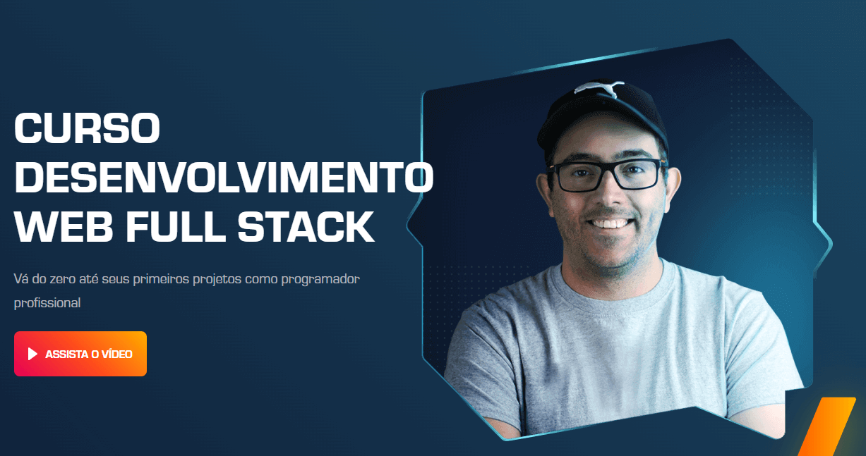 igor oliveira no canto direito e apresentação do curso de programação desenvolvimento web full stack 2023