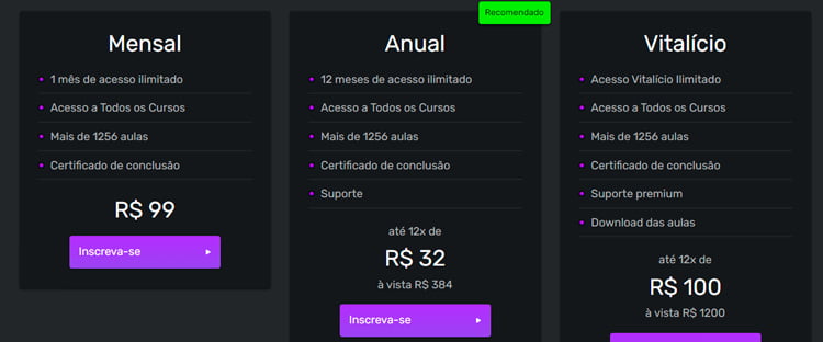 preços atuais do plano da origamid dos cursos de programação