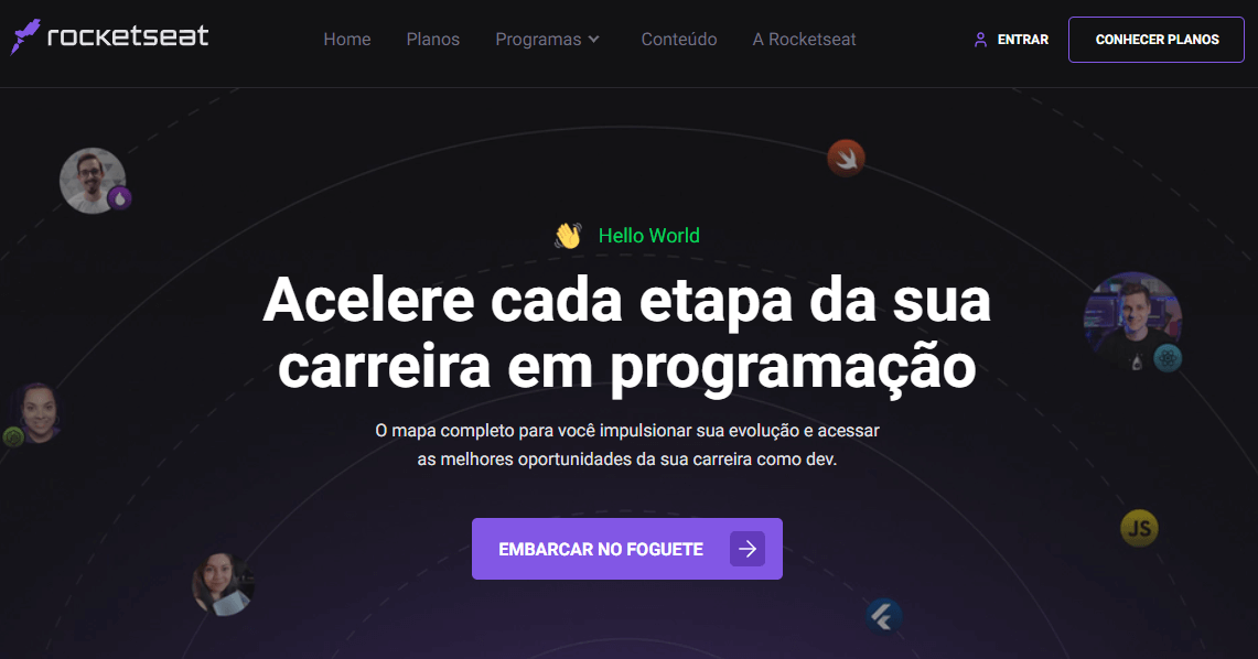 página inicial do curso de programação da rocketseat